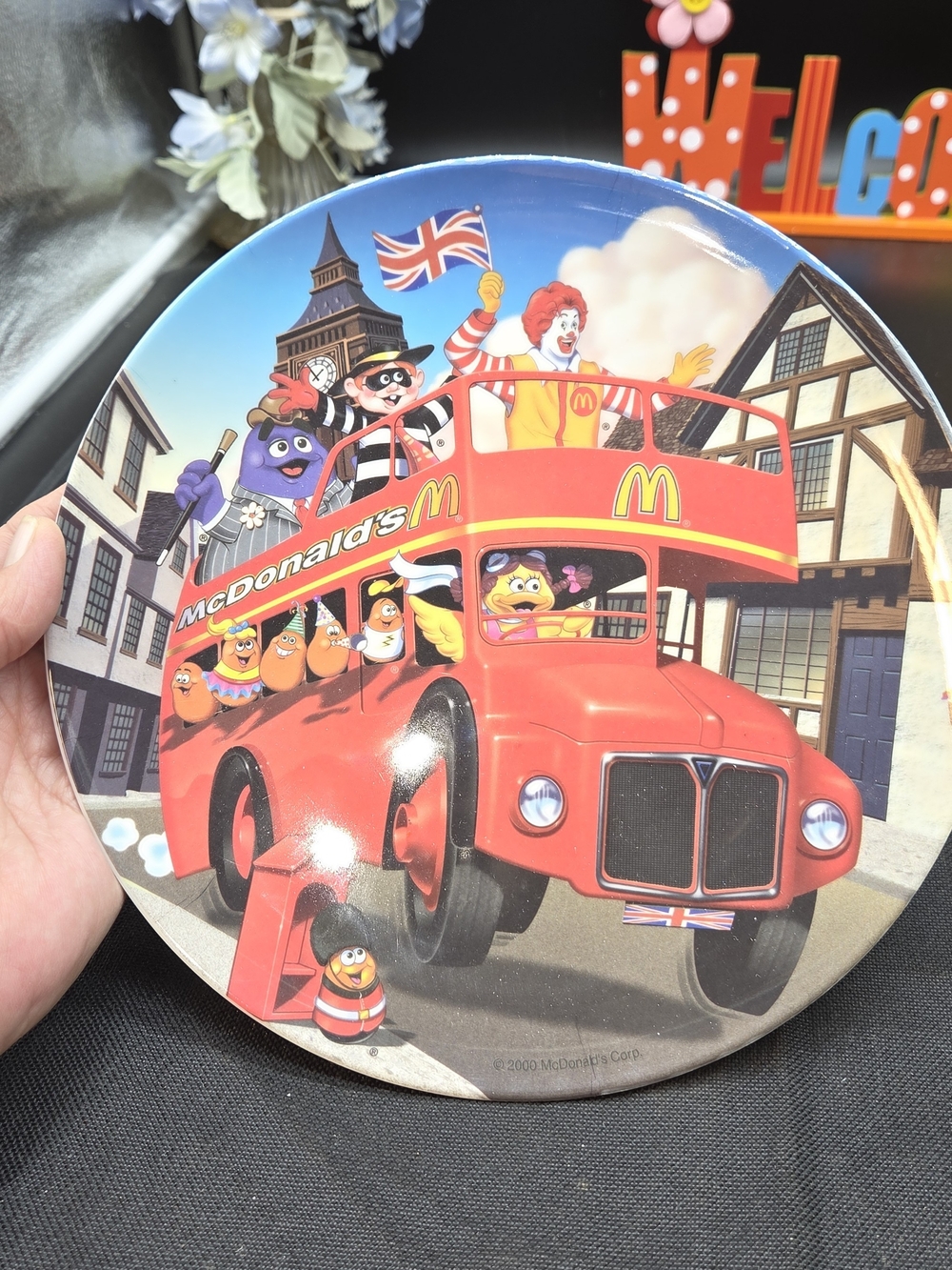Vtg McDonalds 2000 Ronald & Friends in England On Bus Melamine Collector Plate